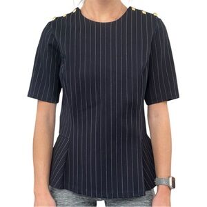 Navy Pinstripe Peplum Blouse